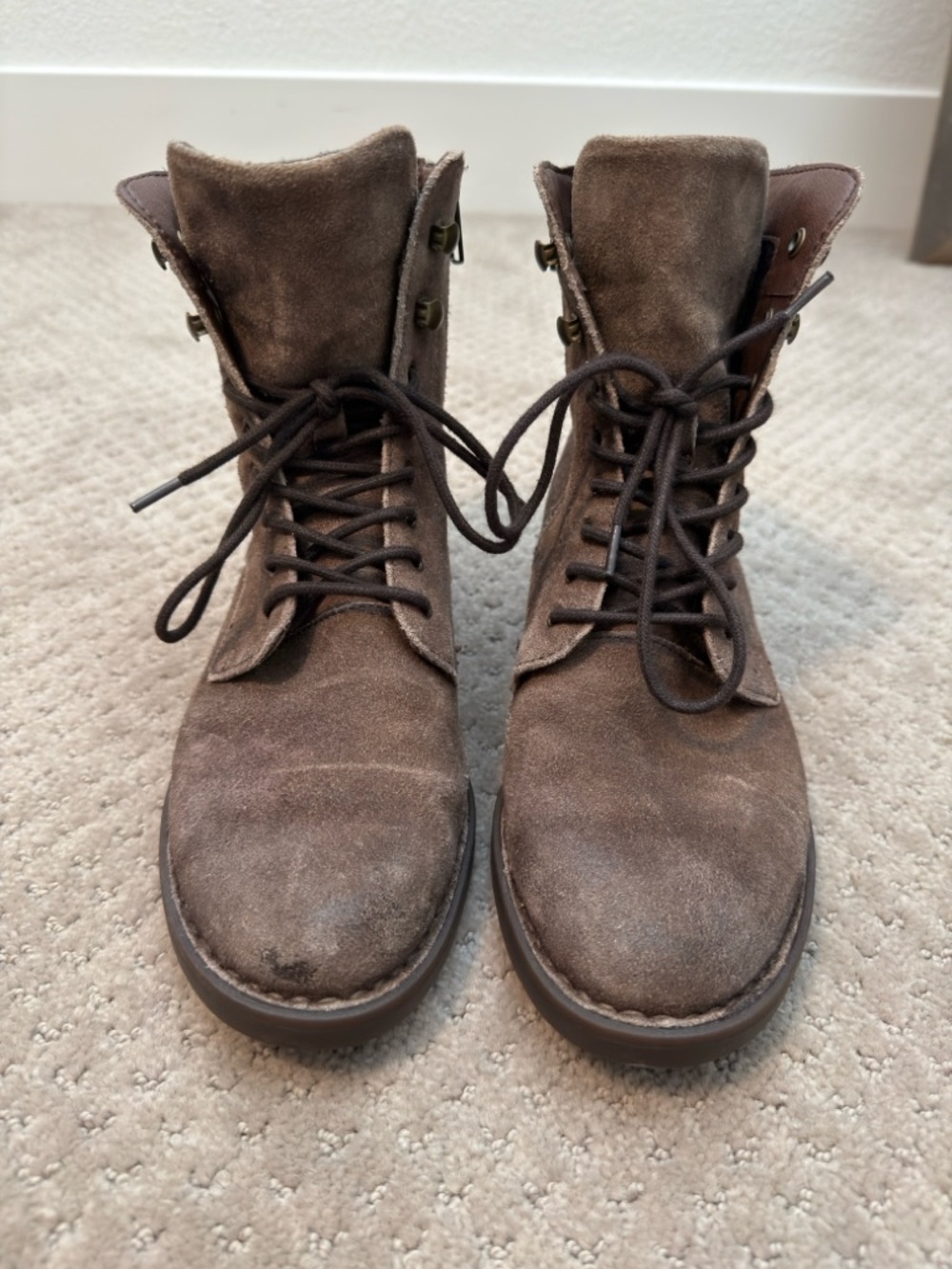Born Women's Brown Distressed Suede Lace-Up Boots - size 8